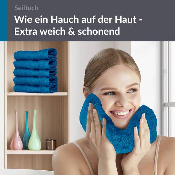 Lashuma Waschlappen Set 6 teilig, kleine Gästetücher Blau Petrol, Linz Badezimmer Handtücher 30x30 cm