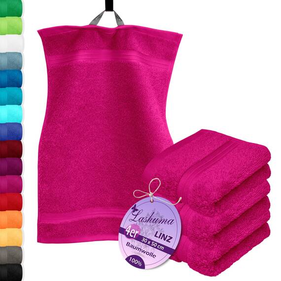 Lashuma 4X Gästehandtuch weich 30x50, Linz Handtücher Set flauschig, Händehandtücher Purpur
