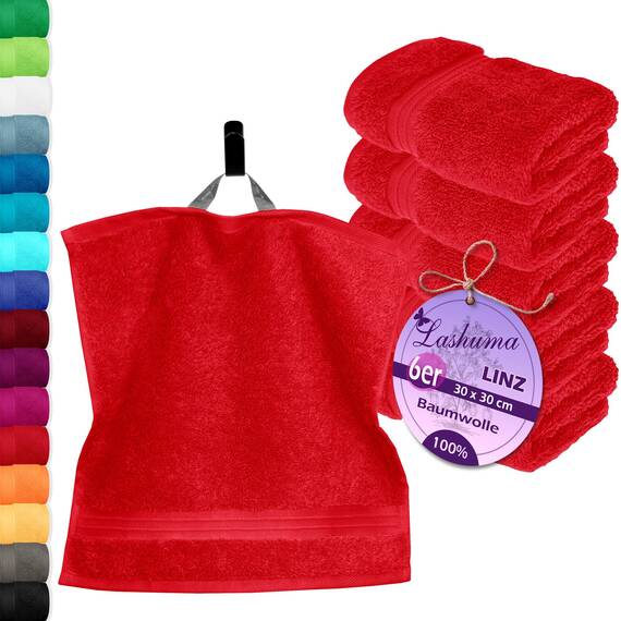 Lashuma 6er Set Seiftuch 30x30 cm, hochwertige Gästehandtücher Rot - Scharlach, Kleine Handtücher Linz