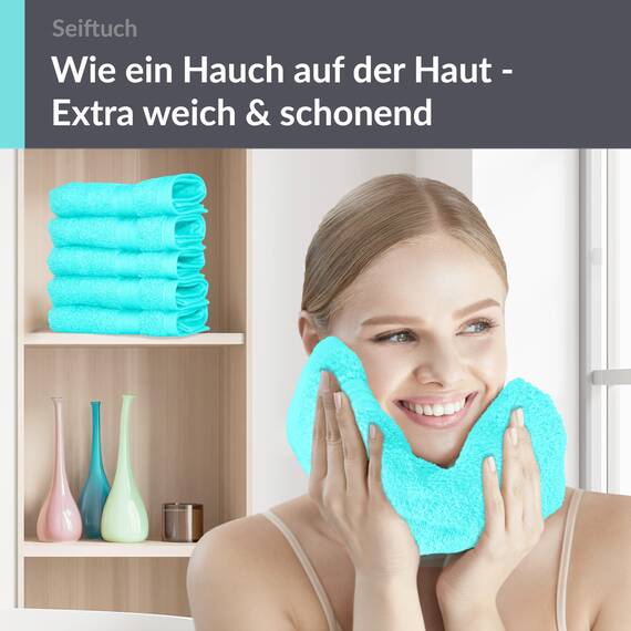 Lashuma Handtücher Set Türkis, Gästehandtücher 30x30, 6X Seiftücher Frottee Linz