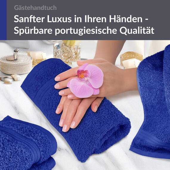 Lashuma 4 teiliges Gästetuch Set - Frottee Serie Linz - WC Handtücher Klein 30x50 - Gästehandtuch Königs Blau