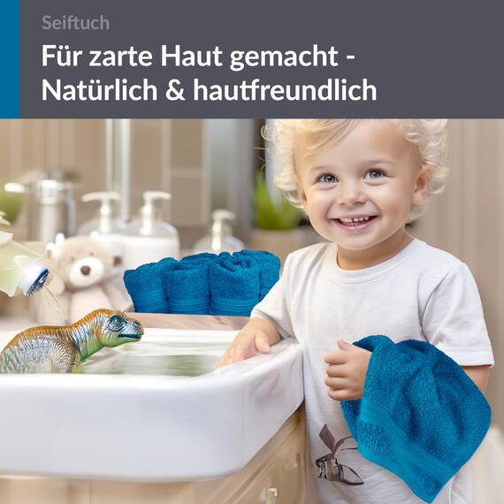 Lashuma Waschlappen Set 6 teilig, kleine Gästetücher Blau Petrol, Linz Badezimmer Handtücher 30x30 cm