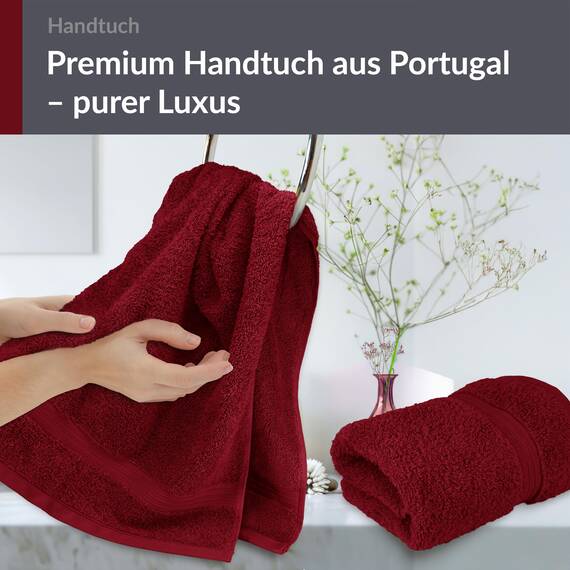 Lashuma 2X Handtuch Set Baumwolle 50x100 cm, Linz Wellness Badetuch Rot - Rubin