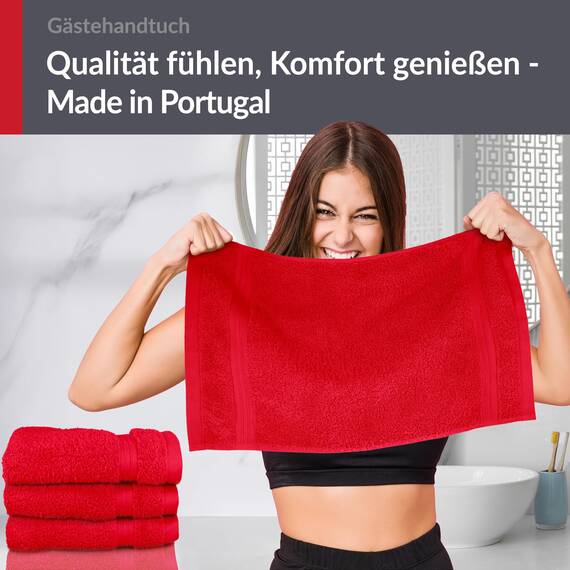 Lashuma 4er Badezimmer Set Händehandtücher Rot - Scharlach, Linz Frottee Gästetücher 30x50 cm