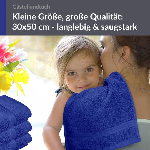 Lashuma 4 teiliges Gästetuch Set - Frottee Serie Linz - WC Handtücher Klein 30x50 - Gästehandtuch Königs Blau