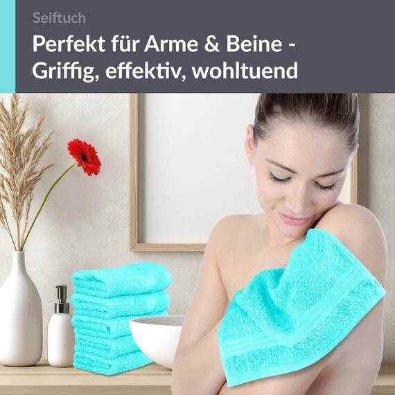 Lashuma Handtücher Set Türkis, Gästehandtücher 30x30, 6X Seiftücher Frottee Linz