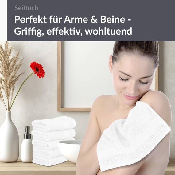 Lashuma Handtuch Set Weiß, 6 Stück weiche Seiftücher 30x30 cm, Waschtücher Frottee Serie: Linz