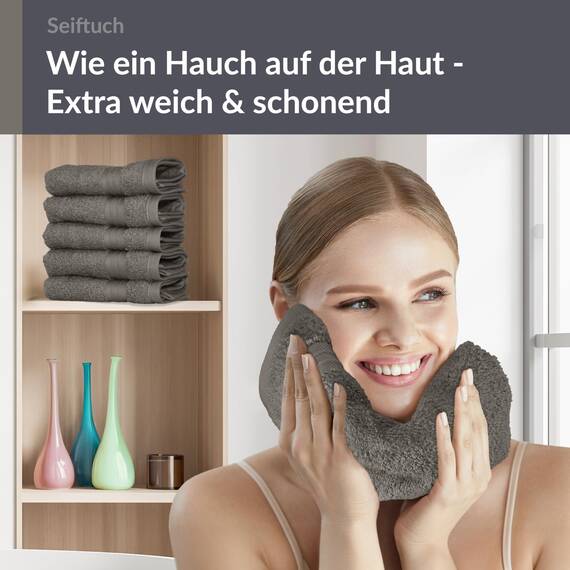 Lashuma 6er Handtücher Set Grau - Dunkel, Gästetücher 30x30, Linz Waschtücher Baumwolle