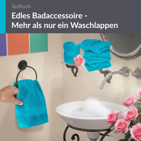 Lashuma 6er Handtücher Set Blau - Aquamarin, Linz weiche Waschlappen 30x30, Frotteetücher Bad