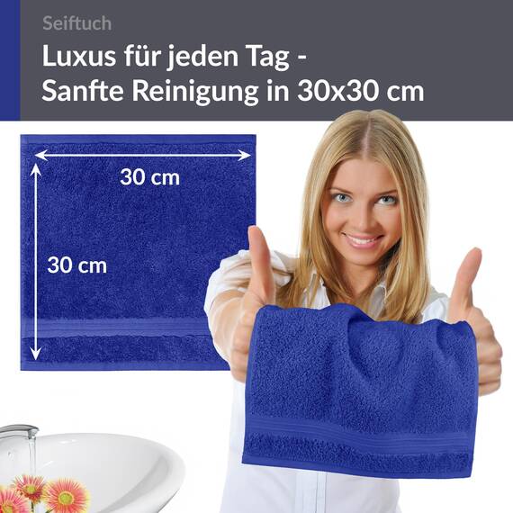 Lashuma Gästehandtücher Set Blau - Königsblau, 6 Stück kleine Handtücher 30x30, Serie: Linz