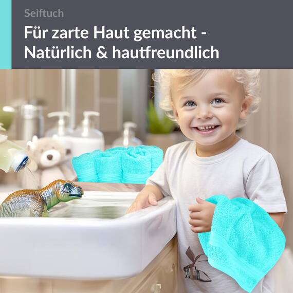 Lashuma Handtücher Set Türkis, Gästehandtücher 30x30, 6X Seiftücher Frottee Linz