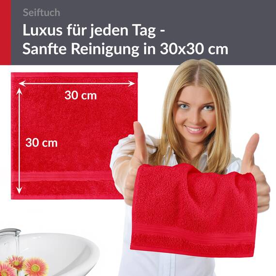 Lashuma 6er Set Seiftuch 30x30 cm, hochwertige Gästehandtücher Rot - Scharlach, Kleine Handtücher Linz