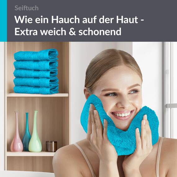 Lashuma 6er Handtücher Set Blau - Aquamarin, Linz weiche Waschlappen 30x30, Frotteetücher Bad