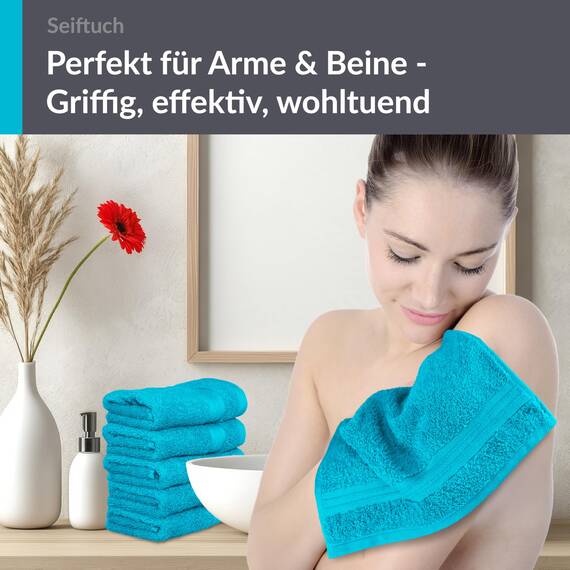 Lashuma 6er Handtücher Set Blau - Aquamarin, Linz weiche Waschlappen 30x30, Frotteetücher Bad