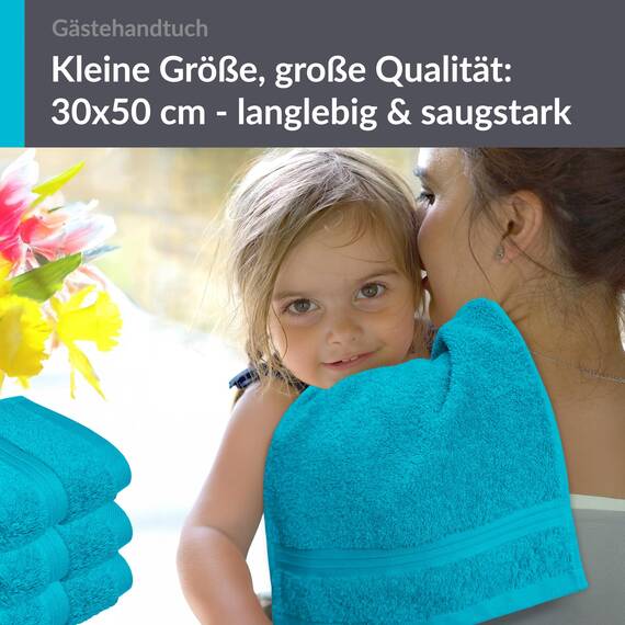 Lashuma 4X Gästetuch 30x50 cm, Handtuchset Blau - Aquamarin, Linz Handtücher klein
