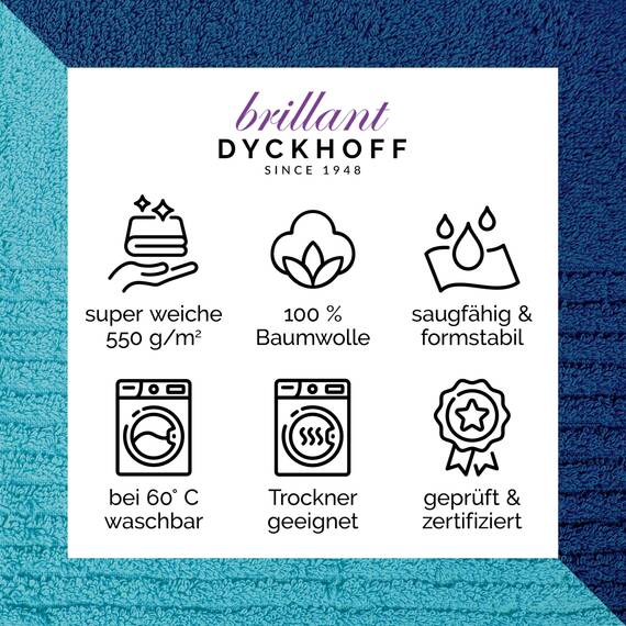 Dyckhoff Handtuchset "Brillant", 2 Badetücher / Duschtücher 70 x 140 cm und 4 Handtücher 50 x 100 cm, 6-teilig, blau / türkis
