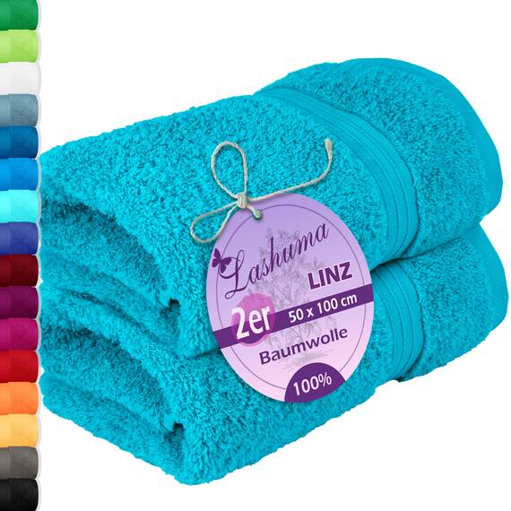 Lashuma Flauschiges Handtuchset Blau - Aquamarin, Linz 2X Fitness Handtücher 50x100 cm