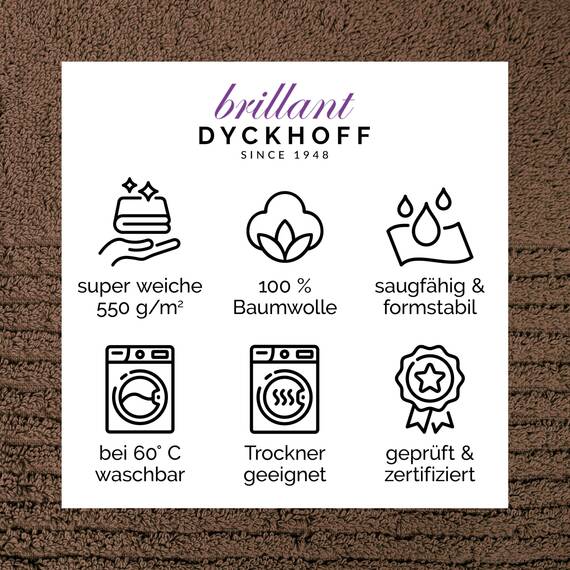 Dyckhoff Handtuchset "Brillant", 2 Badetücher / Duschtücher 70 x 140 cm und 4 Handtücher 50 x 100 cm, 6-teilig, nuss