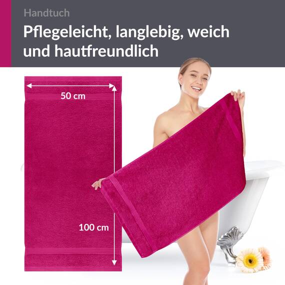 Lashuma Handtuch Set Dame Pink - Purpur, Linz 2X Handtuch Baumwolle für Füße 50x100 cm