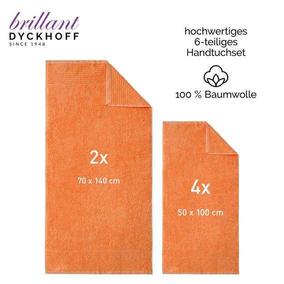 Dyckhoff Handtuchset "Brillant", 2 Badetücher / Duschtücher 70 x 140 cm und 4 Handtücher 50 x 100 cm, 6-teilig, peach