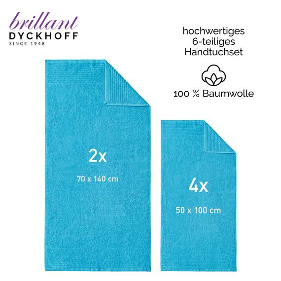 Dyckhoff Handtuchset "Brillant", 2 Badetücher / Duschtücher 70 x 140 cm und 4 Handtücher 50 x 100 cm, 6-teilig, türkis