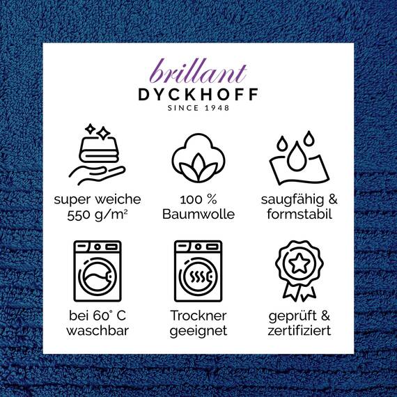 Dyckhoff Handtuchset "Brillant", 2 Badetücher / Duschtücher 70 x 140 cm und 4 Handtücher 50 x 100 cm, 6-teilig, blau