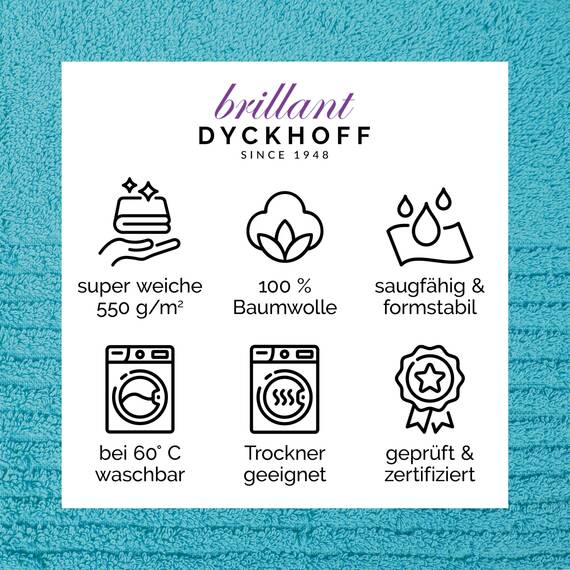 Dyckhoff Handtuchset "Brillant", 2 Badetücher / Duschtücher 70 x 140 cm und 4 Handtücher 50 x 100 cm, 6-teilig, türkis