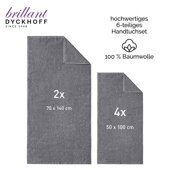 Dyckhoff Handtuchset Brillant, 2 Badetücher 70 x 140 cm und 4 Handtücher 50 x 100 cm, 6-teilig, grau