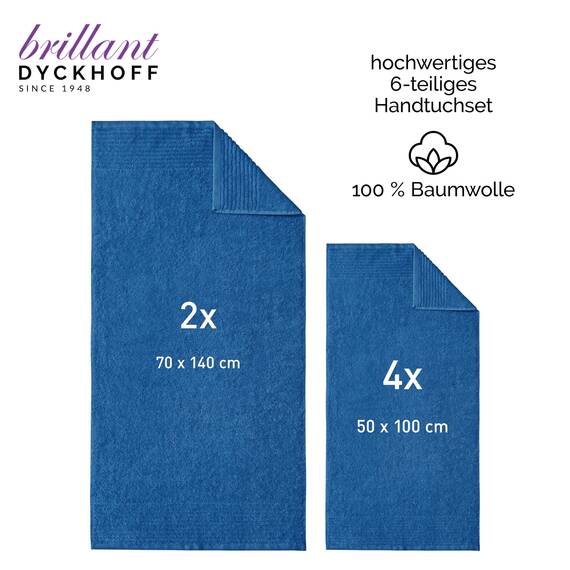 Dyckhoff Handtuchset "Brillant", 2 Badetücher / Duschtücher 70 x 140 cm und 4 Handtücher 50 x 100 cm, 6-teilig, blau