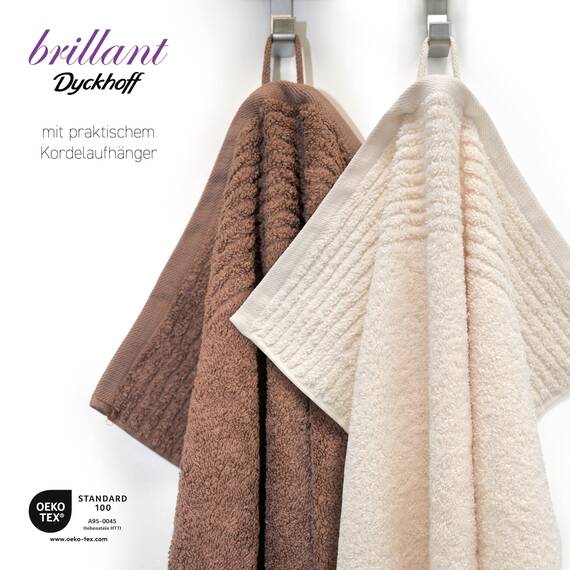 Dyckhoff 0410996225 Handtuchset "Brillant", 2 Badetücher / Duschtücher 70 x 140 cm und 4 Handtücher 50 x 100 cm, 6-teilig, sekt / nuss