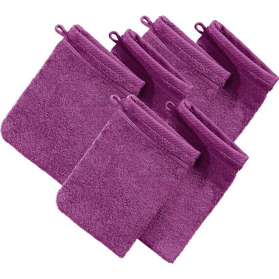Erwin Müller Waschhandschuh Heidelberg 6er- Pack, 100% Baumwolle Fuchsia Größe 15x21 cm - weiche Qualität, saugstark und strapazierfähig - praktisch durch Schlaufe