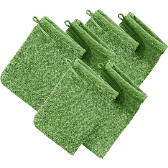 Erwin Müller Waschhandschuh Heidelberg 6er- Pack, 100% Baumwolle apfelgrün Größe 15x21 cm - weiche Qualität, saugstark und strapazierfähig - praktisch durch Schlaufe