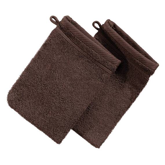 Erwin Müller Waschhandschuh Heidelberg 2er- Pack, 100% Baumwolle braun Größe 15x21 cm - weiche Qualität, saugstark und strapazierfähig - praktisch durch Schlaufe (weitere Farben)