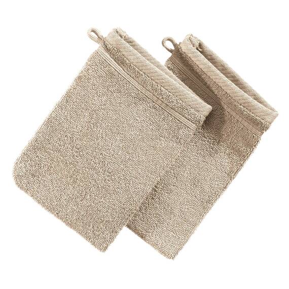Erwin Müller Waschhandschuh Heidelberg 2er- Pack, 100% Baumwolle beige Größe 15x21 cm - weiche Qualität, saugstark und strapazierfähig - praktisch durch Schlaufe (weitere Farben)