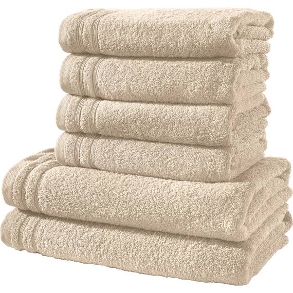 Erwin Müller Handtuchset, Frottierset Heidelberg 6-TLG. 100% Baumwolle beige - leichte Qualität, saugstark, schnelltrocknend, kompakt - ideal für Sport, Strand, Reisen