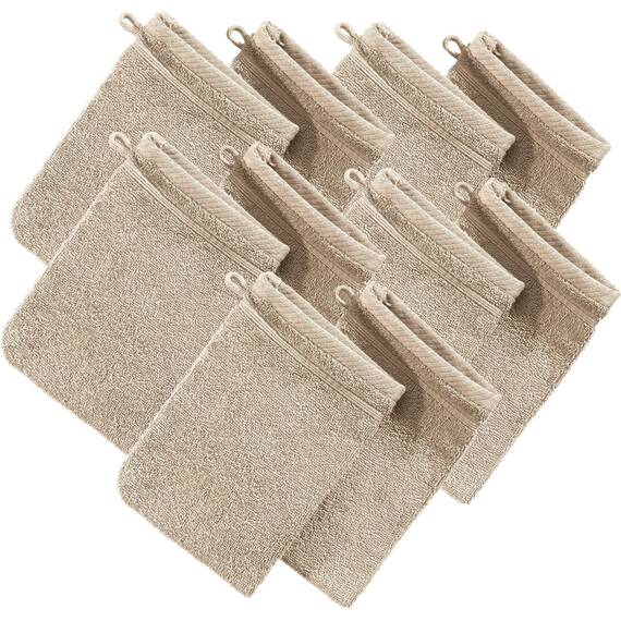 Erwin Müller Waschhandschuh, Waschlappen Heidelberg 10er- Pack, 100% Baumwolle beige Größe 15x21 cm - weiche Qualität, saugstark und strapazierfähig - praktisch durch Schlaufe