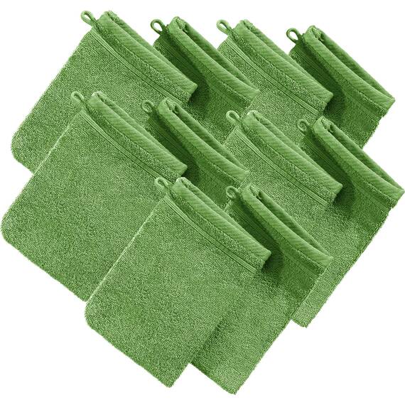 Erwin Müller Waschhandschuh, Waschlappen Heidelberg 10er- Pack, 100% Baumwolle apfelgrün Größe 15x21 cm - weiche Qualität, saugstark und strapazierfähig - praktisch durch Schlaufe