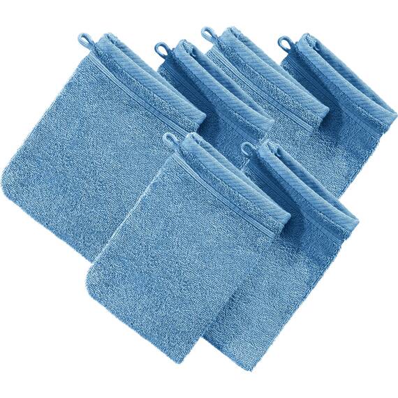 Erwin Müller Waschhandschuh Heidelberg 6er- Pack, 100% Baumwolle hellblau Größe 15x21 cm - weiche Qualität, saugstark und strapazierfähig - praktisch durch Schlaufe