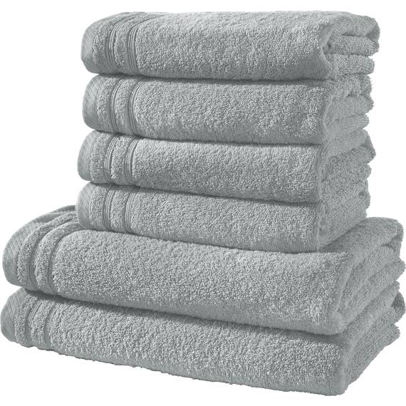Erwin Müller Handtuchset, Frottierset Heidelberg 6-TLG. 100% Baumwolle hellgrau - leichte Qualität, saugstark, schnelltrocknend, kompakt - ideal für Sport, Strand, Reisen