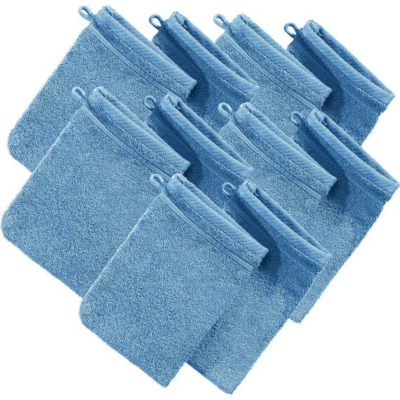 Erwin Müller Waschhandschuh, Waschlappen Heidelberg 10er- Pack, 100% Baumwolle hellblau Größe 15x21 cm - weiche Qualität, saugstark und strapazierfähig - praktisch durch Schlaufe