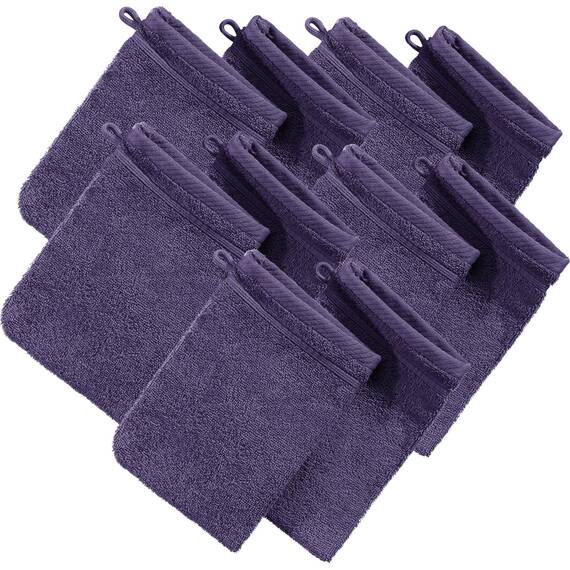 Erwin Müller Waschhandschuh, Waschlappen Heidelberg 10er- Pack, 100% Baumwolle lila Größe 15x21 cm - weiche Qualität, saugstark und strapazierfähig - praktisch durch Schlaufe