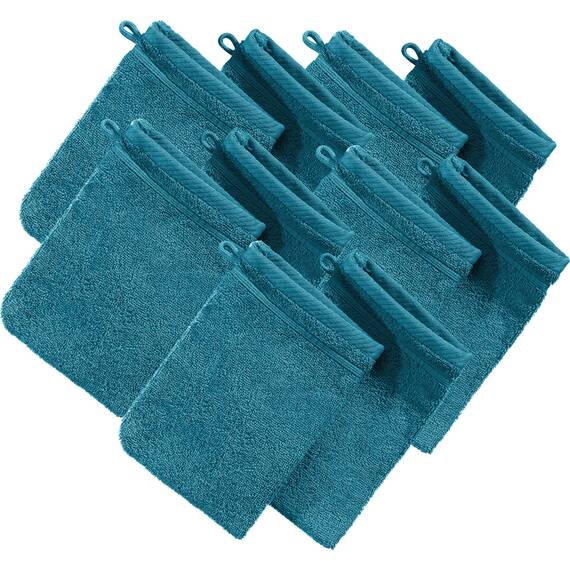 Erwin Müller Waschhandschuh, Waschlappen Heidelberg 10er- Pack, 100% Baumwolle Petrol Größe 15x21 cm - weiche Qualität, saugstark und strapazierfähig - praktisch durch Schlaufe