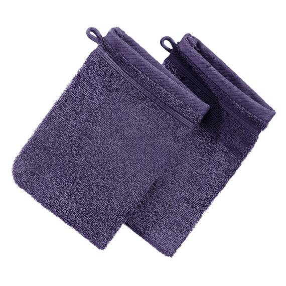 Erwin Müller Waschhandschuh Heidelberg 2er- Pack, 100% Baumwolle lila Größe 15x21 cm - weiche Qualität, saugstark und strapazierfähig - praktisch durch Schlaufe (weitere Farben)