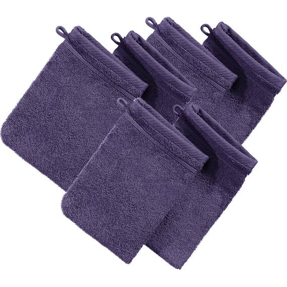 Erwin Müller Waschhandschuh Heidelberg 6er- Pack, 100% Baumwolle lila Größe 15x21 cm - weiche Qualität, saugstark und strapazierfähig - praktisch durch Schlaufe