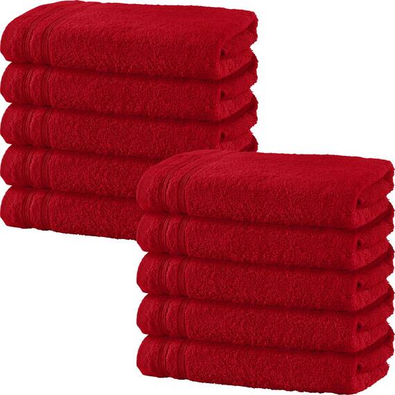 Erwin Müller Badetuch 10er-Pack Heidelberg 100% Baumwolle rot Größe 100x150 cm - saugstark, gut trocknend, kompakt, leichte Qualität - ideal für Sport, Strand, Reisen