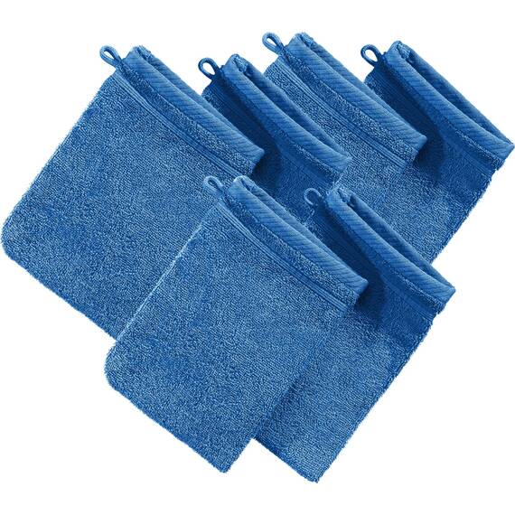 Erwin Müller Waschhandschuh Heidelberg 6er- Pack, 100% Baumwolle Royalblau Größe 15x21 cm - weiche Qualität, saugstark und strapazierfähig - praktisch durch Schlaufe