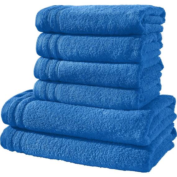 Erwin Müller Handtuchset, Frottierset Heidelberg 6-TLG. 100% Baumwolle Royalblau - leichte Qualität, saugstark, schnelltrocknend, kompakt - ideal für Sport, Strand, Reisen