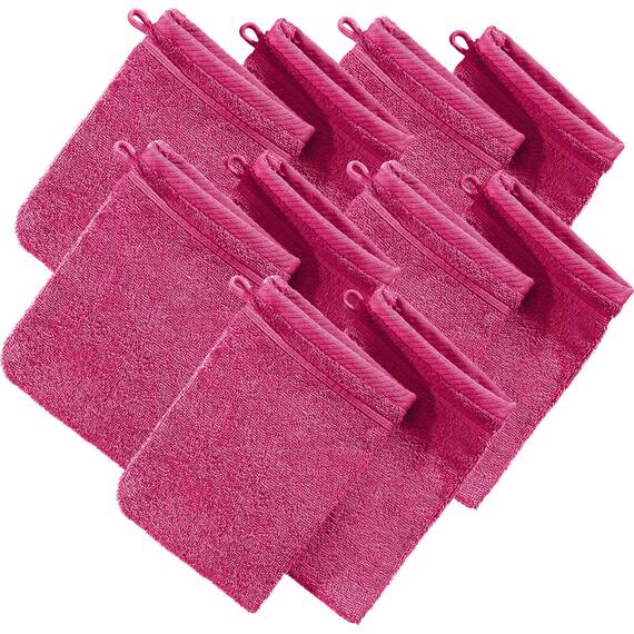 Erwin Müller Waschhandschuh, Waschlappen Heidelberg 10er- Pack, 100% Baumwolle pink Größe 15x21 cm - weiche Qualität, saugstark und strapazierfähig - praktisch durch Schlaufe