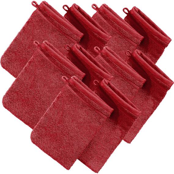 Erwin Müller Waschhandschuh, Waschlappen Heidelberg 10er- Pack, 100% Baumwolle rot Größe 15x21 cm - weiche Qualität, saugstark und strapazierfähig - praktisch durch Schlaufe