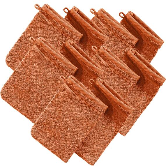 Erwin Müller Waschhandschuh, Waschlappen Heidelberg 10er- Pack, 100% Baumwolle Terra Größe 15x21 cm - weiche Qualität, saugstark und strapazierfähig - praktisch durch Schlaufe